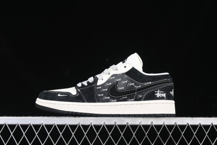 Nike Air Jordan 1 Low Retro Basketball Shoes Custom Stussy Black - FC1688-199