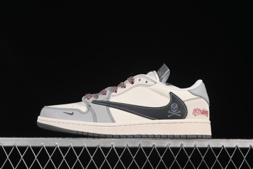 Nike Travis Scott x Fragment Design x Air Jordan 1 Low OG SP AJ1 Stussy Collaboration Black Hook Skull Low Top Casual Sneakers - JJ2508-553