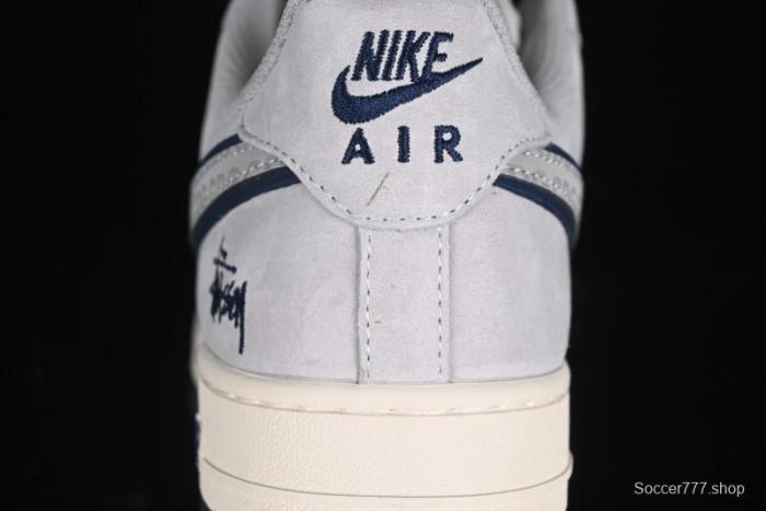 Nike Air Force 1 '07 Low Stussy Collaboration - Grey Pigskin Blue Sole Low-Top Casual Sneakers - XZ3318-028