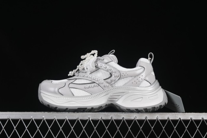 GG-CC Lace Pearl Chain Casual Platform Dad Shoes - 250310 Silver