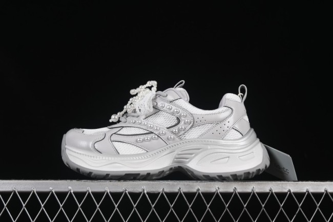 GG-CC Lace Pearl Chain Casual Platform Dad Shoes - 250310 Silver