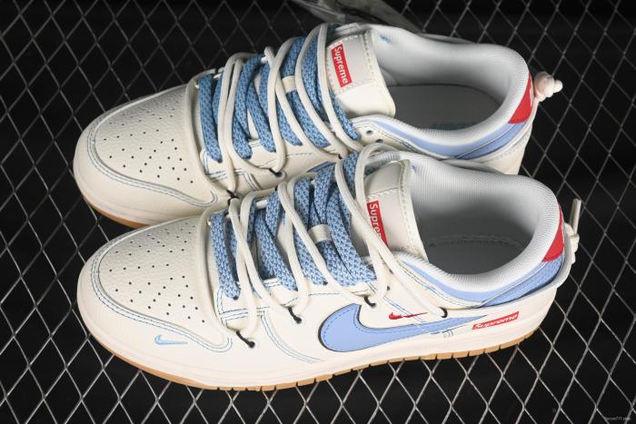 Nike SB Dunk Low Sup Series Strap White with Blue Swoosh Anniversary Customized Low-Top Skate Shoes - FC1688-216