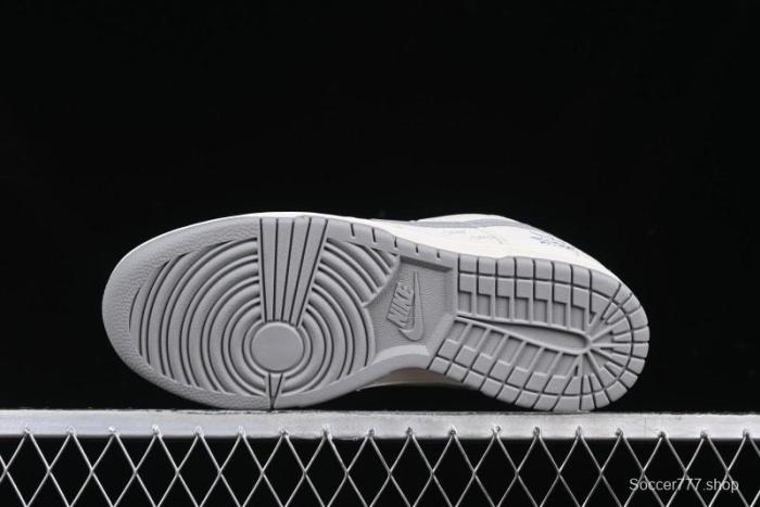 Nike SB Dunk Low Stussy Collaboration Light Grey Brushed Swoosh Anniversary Custom Low-Top Casual Sneakers - XX2025-608