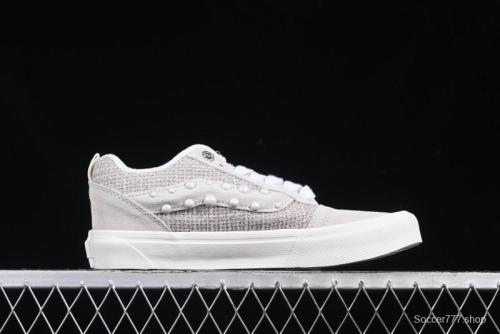 Vans Knu Skool Pearl White Grey Low Top Casual Skate Shoes - VN0007QDBGE