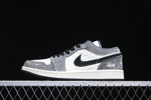 Nike Air Jordan 1 Low Stussy Collaboration Pig Grey Black Swoosh Custom Retro Basketball Shoes - SJ9950-029