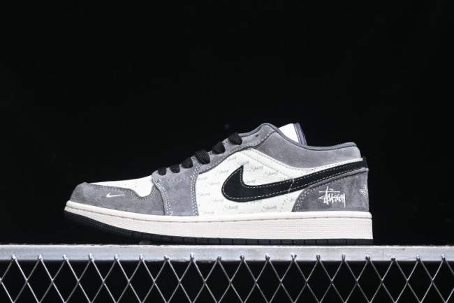 Nike Air Jordan 1 Low Stussy Collaboration Pig Grey Black Swoosh Custom Retro Basketball Shoes - SJ9950-029