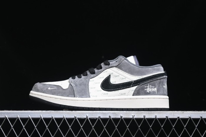 Nike Air Jordan 1 Low Stussy Collaboration Pig Grey Black Swoosh Custom Retro Basketball Shoes - SJ9950-029