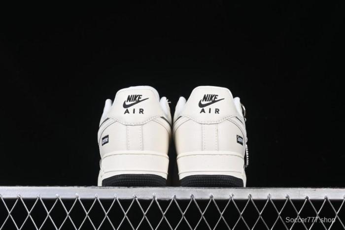 Nike Air Force 1 '07 Low Supreme Collaboration - Beige Black Double Swoosh Casual Sneakers - DF0188-019