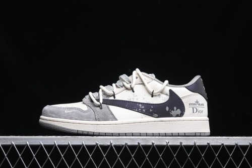 Nike Travis Scott x Fragment Design x Air Jordan 1 Low OG SP AJ1 Dior Collaboration - Splatter Lace-Up Low-Top Casual Sneakers DM9288-002
