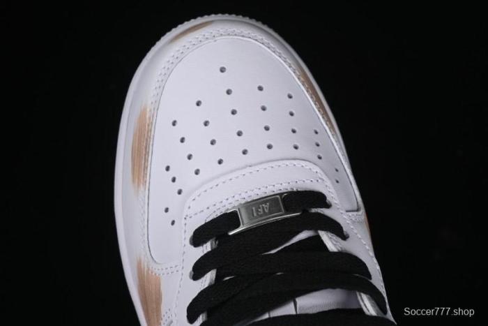Nike Air Force 1 '07 Mid Hand-Painted White Black Brown with Swoosh Shadow Strap Mid-Top Casual Sneakers - CW2289-111