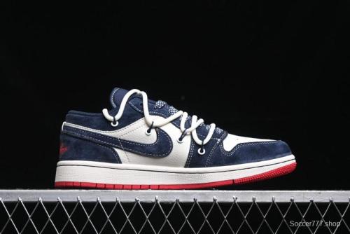 Nike Air Jordan 1 Low Stussy Collaboration - Blue Red Custom High-End Retro Basketball Shoes - SJ9950-049