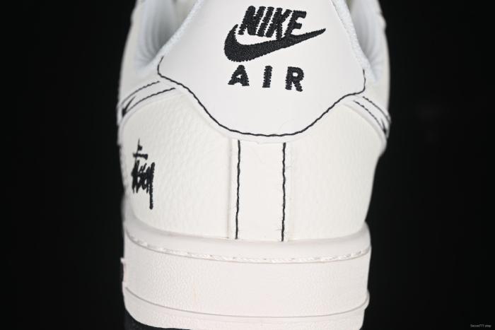 Nike Air Force 1 '07 Low Stussy Collaboration Black Swoosh Casual Sneakers - HH7518-062