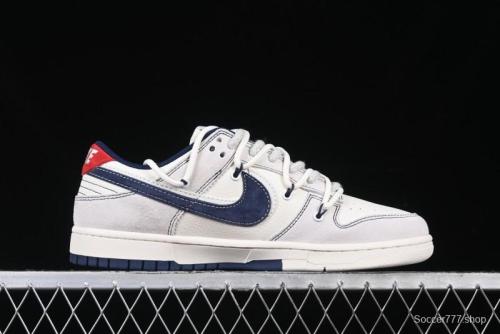 Nike SB Dunk Low Stussy Anniversary Edition High-End Custom Sneakers with Lace-Up Design in Grey White and Navy - YX5066-240