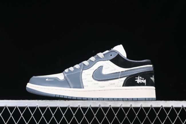 Nike Air Jordan 1 Low Stussy Collaboration - Grey Swoosh Retro Basketball Shoes - XX3318-503
