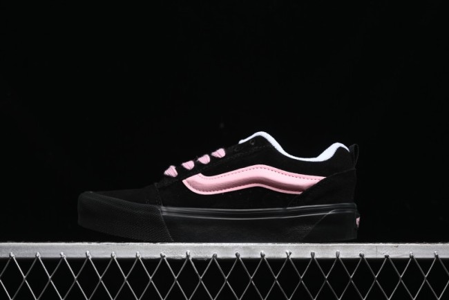 Vans Knu Skool Low Top Retro Sneakers in Black Pink with Big Logo - VN0009QC6BT1