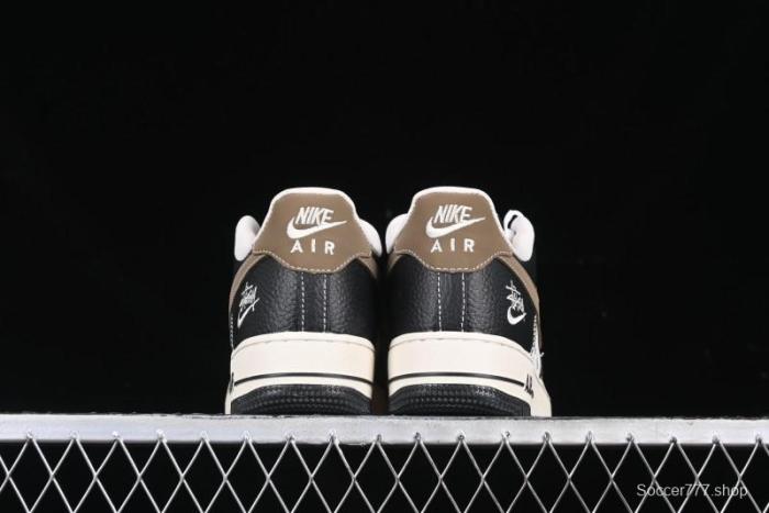 Nike Air Force 1 '07 Low Stussy Collaboration Black Leather & Gum Sole Low-Top Casual Sneakers - CH6336-519