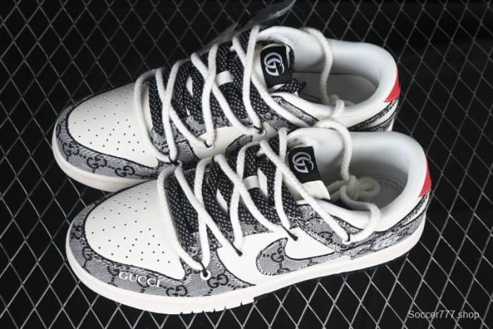 Nike SB Dunk Low Gucci Collaboration Grey Jacquard Swoosh Anniversary High-End Custom Low-Top Casual Skate Shoes - YX5066-215