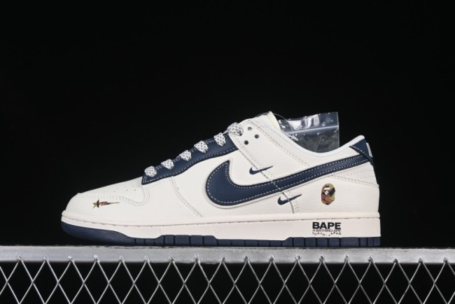 Nike SB Dunk Low Bape Collaboration Navy Blue Double Mini Swoosh Anniversary High-End Custom Low-Top Casual Skate Shoes - XS6089-515