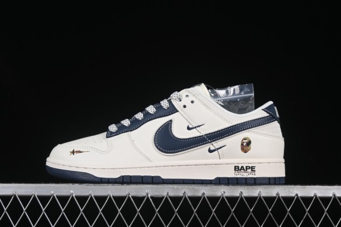 Nike SB Dunk Low Bape Collaboration Navy Blue Double Mini Swoosh Anniversary High-End Custom Low-Top Casual Skate Shoes - XS6089-515
