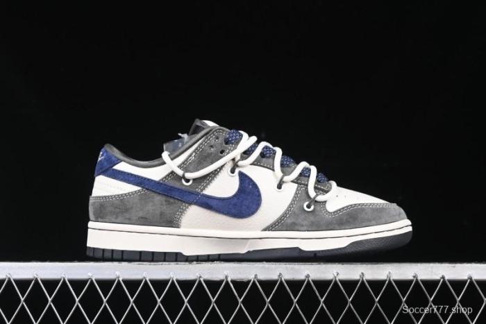 Nike SB Dunk Low Supreme Collaboration - Grey White Blue Swoosh Lace-Up Anniversary Customized Low-Top Casual Skate Shoes - XS1186-100