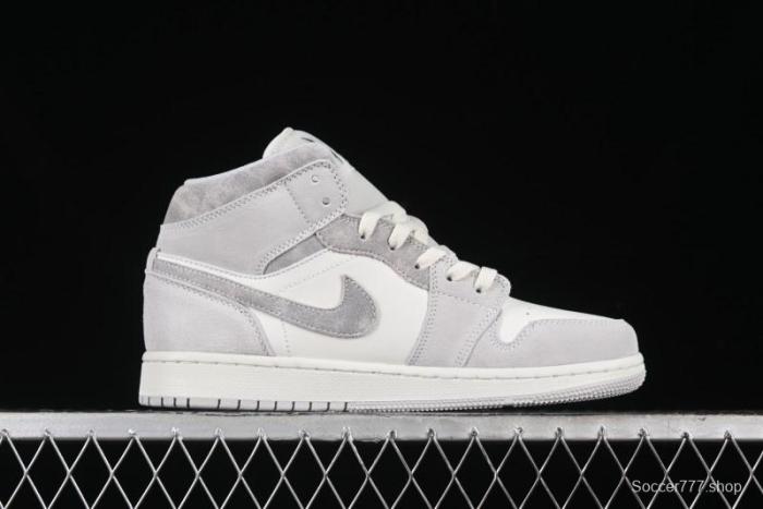 Nike Air Jordan 1 Mid AJ1 Basketball Shoes White Grey - FQ7720-002