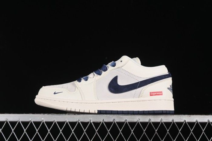 Nike Air Jordan 1 Low Supreme Collaboration - Deep Blue Two-Tone Sole Retro Basketball Shoes - SJ9950-020