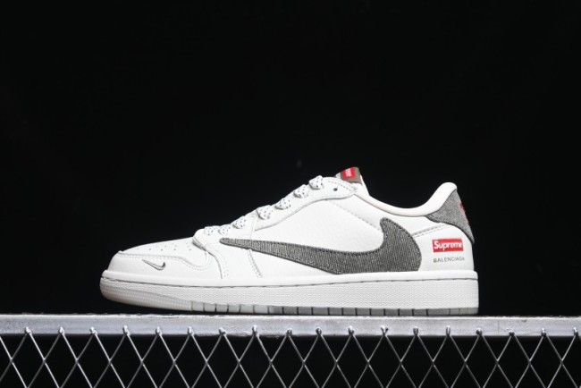 Nike Travis Scott x Fragment Design x Air Jordan 1 Low OG SP AJ1 Supreme Collaboration - Light Beige White Low Top Casual Sneakers - JH6088-609