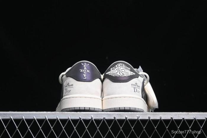Nike Travis Scott x Fragment Design x Air Jordan 1 Low OG SP AJ1 Dior Collaboration - Splatter Lace-Up Low-Top Casual Sneakers DM9288-002