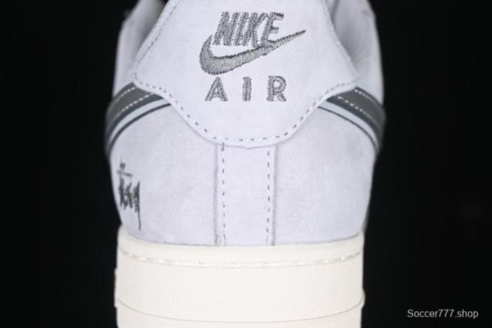 Nike Air Force 1 '07 Low Stussy Collaboration - Pig Grey Swoosh Low-Top Casual Sneakers - XZ3318-066