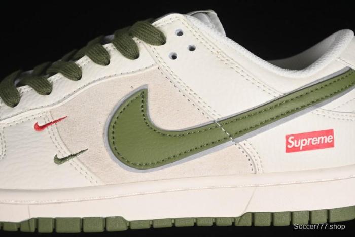 Nike SB Dunk Low Supreme Collaboration - Double Swoosh Beige Dark Green Anniversary High-End Custom Low-Top Casual Skate Shoes - XX2025-689