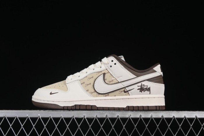 Nike SB Dunk Low Stussy Collaboration Double Swoosh Chocolate Anniversary Custom Low-Top Casual Skate Shoes - XS6089-505