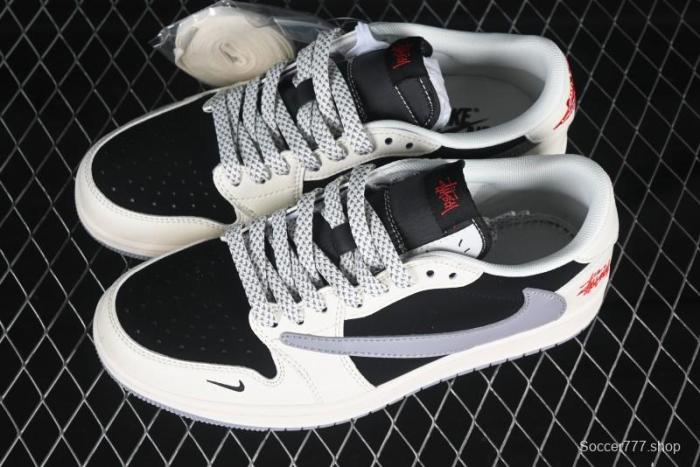 Nike Travis Scott x Fragment Design x Air Jordan 1 Low OG SP AJ1 Sneakers in Light Grey Black Patchwork - XZ6188-575