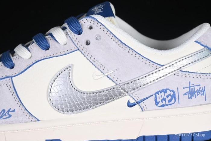 Nike SB Dunk Low Stussy Year of the Snake Collaboration Light Blue Silver Swoosh Anniversary Custom Low-Top Casual Sneakers - DM6868-010