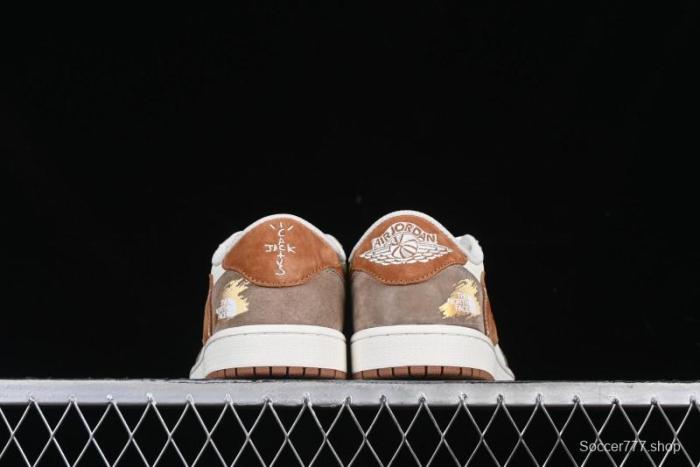 Nike Travis Scott x Fragment Design x Air Jordan 1 Low OG SP AJ1 Mocha Gold Low-top Casual Sneakers - DM7866-040