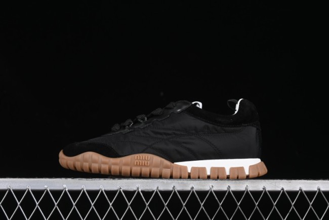 Miu Miu Suede Round Toe Lace-Up Women's Low-Top Casual Shoes - 99D4