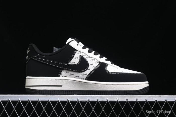 Nike Air Force 1 '07 Low Stussy Collaboration - Black White Mini Swoosh Low-Top Casual Sneakers - SJ6698-010