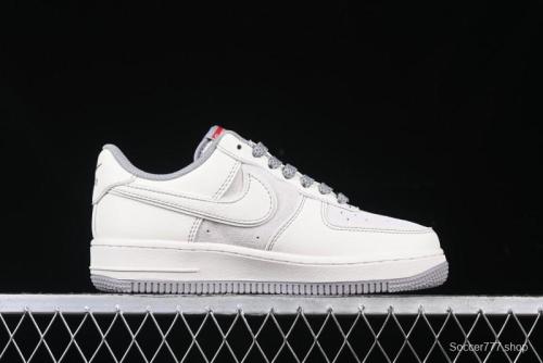 Nike Air Force 1 '07 Low Supreme Collaboration Beige Grey with Red Swoosh Casual Sneakers - BB7518-011