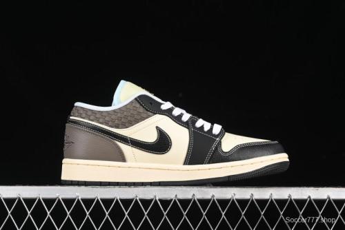 Nike Air Jordan 1 Low  Coconut Milk Black  Casual Basketball Shoes with Contrast Swoosh - HQ3437-101