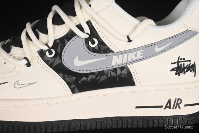 Nike Air Force 1 '07 Low Stussy Collaboration Black Diamond Lace-Up Casual Sneakers - DM6868-073