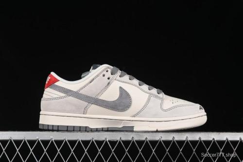 Nike SB Dunk Low Stussy Collaboration - Embroidered Grey Swoosh Anniversary Custom Low-Top Casual Sneakers - MM1089-033