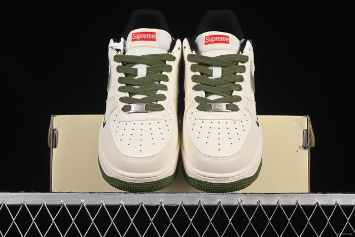 Nike Air Force 1 '07 Low Supreme Collaboration Military Green Red Logo Casual Sneakers - XS1958-566