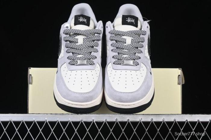 Nike Air Force 1 '07 Low Stussy Collaboration Grey Pigskin Black Swoosh Low-Top Casual Sneakers - XZ3318-099