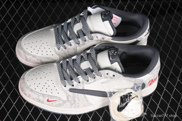 Nike Travis Scott x Fragment Design x Air Jordan 1 Low OG SP AJ1 Snake Year Limited Grey Snake Scale with Grey Swoosh Low-top Casual Sneakers - XS3086-009
