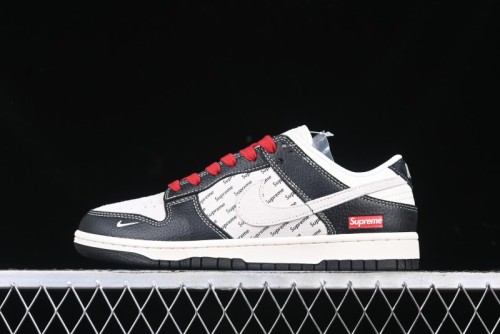 Nike SB Dunk Low Supreme Collaboration - Black Leather Texture Anniversary High-End Custom Low-Top Casual Skate Shoes - XS1086-020
