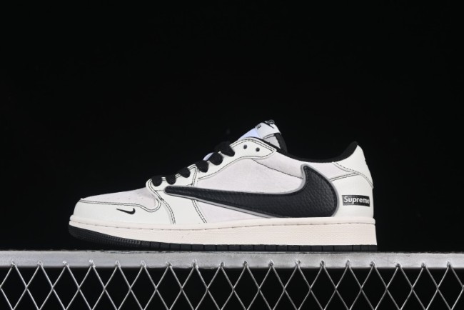Nike Travis Scott x Fragment Design x Air Jordan 1 Low OG SP AJ1 Supreme Collaboration Sneakers in Off-White Black - XZ2268-080