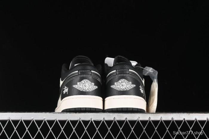 Nike Air Jordan 1 Low Stussy Collaboration - Black Sail Stitched Retro Basketball Shoes - CF3688-023
