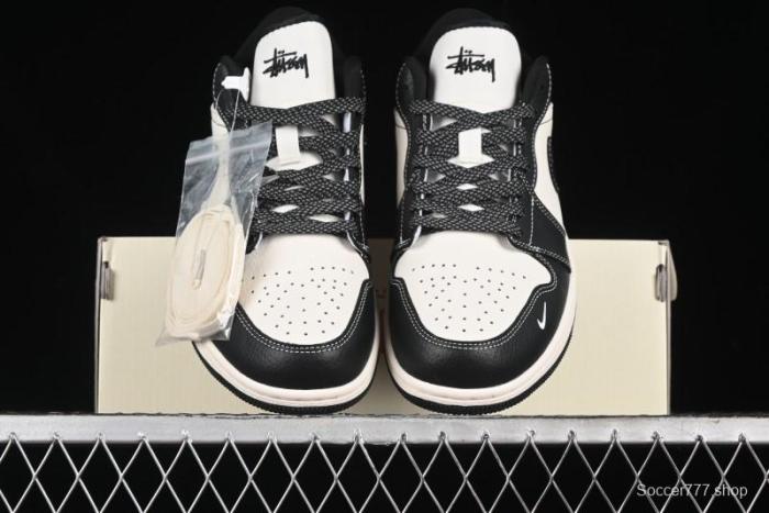 Nike Air Jordan 1 Low Stussy Collaboration - Black Sail Stitched Retro Basketball Shoes - CF3688-023