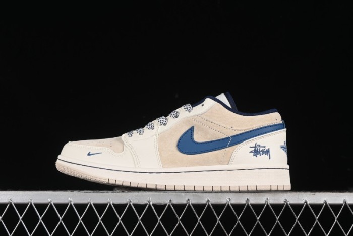 Nike Air Jordan 1 Low Stussy Collaboration - Light Beige Retro Basketball Shoes - SJ9950-027