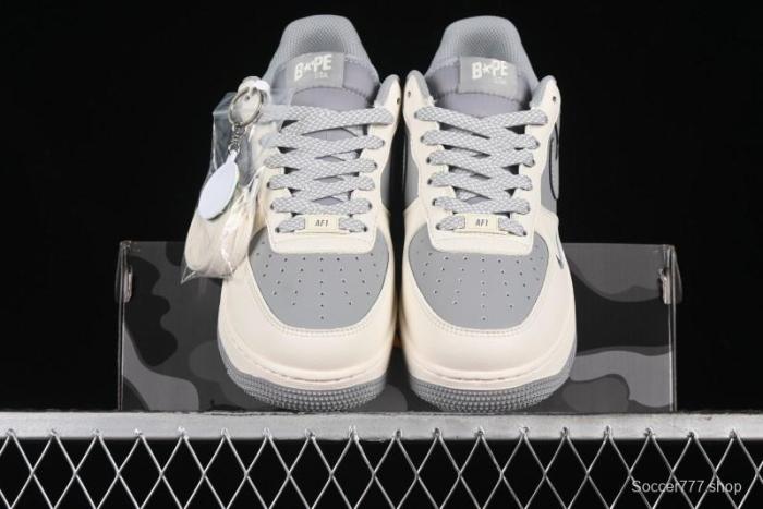 Nike Air Force 1 '07 Low Bape Collaboration - Off White Grey Low Top Casual Sneakers - BB6566-207