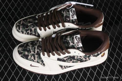Nike Travis Scott x Fragment Design x Air Jordan 1 Low OG SP AJ1 Bape Collaboration Beige Camo Low-Top Casual Sneakers - XS2024-019